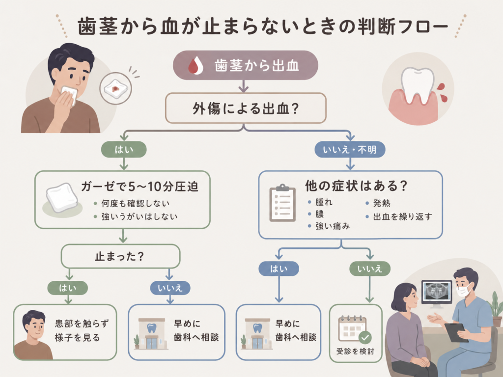 歯科を受診した方がよい歯茎の出血状態のフロー図